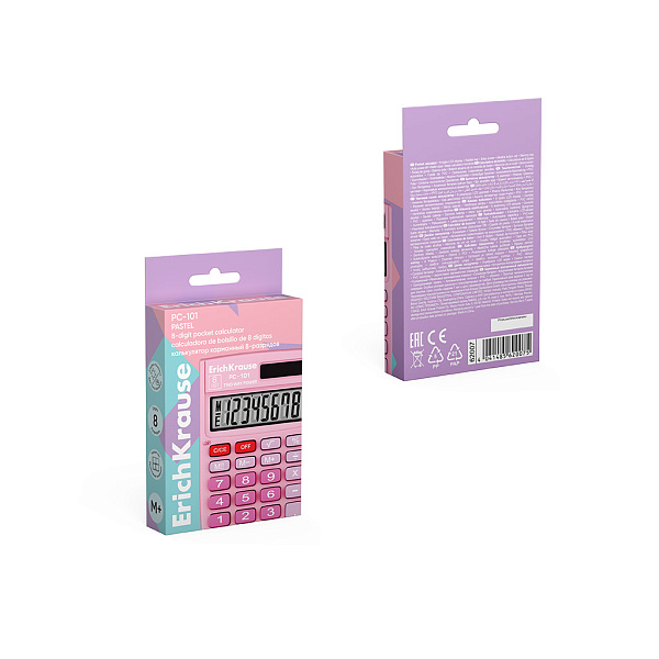 Калькулятор карманный 8-разрядов ErichKrause PC-101 Pastel, розовый 