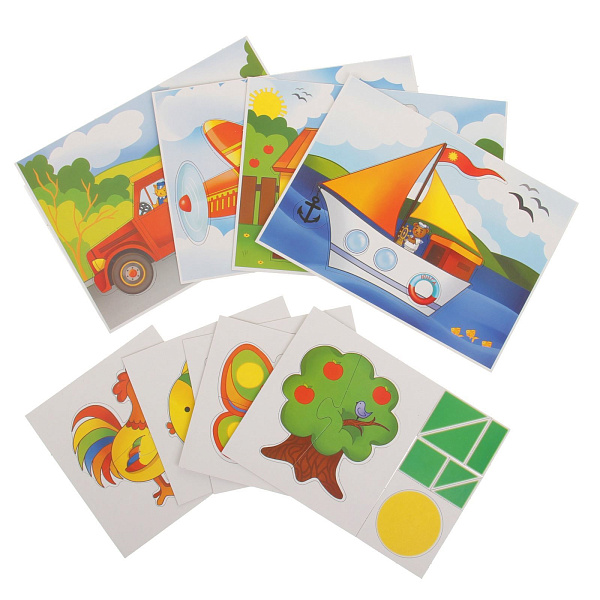 Игра развивающая "Самым маленьким часть-целое+трафарет" 10 карт с вырубными фигурами-Геометрия,3+