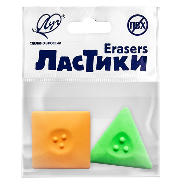 Ластик фигурный флуоресцентный «Геометрия», набор 2 шт Луч