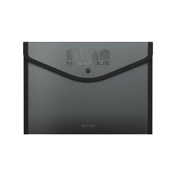 Папка-конверт на кнопке пластиковая  ErichKrause® MEGAPOLIS, обшитая, непрозрачная, A4+, ассорти (в пакете по 4 шт.)