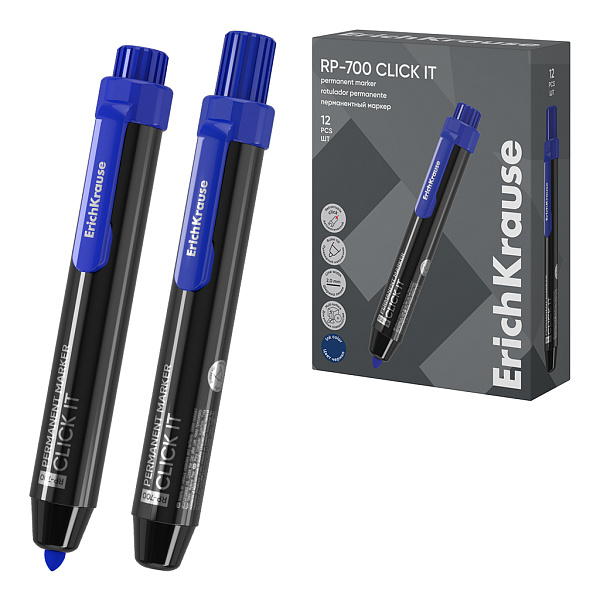 Перманентный маркер автоматический ErichKrause RP-700 Click it, цвет чернил синий (в коробке по 12 шт.)