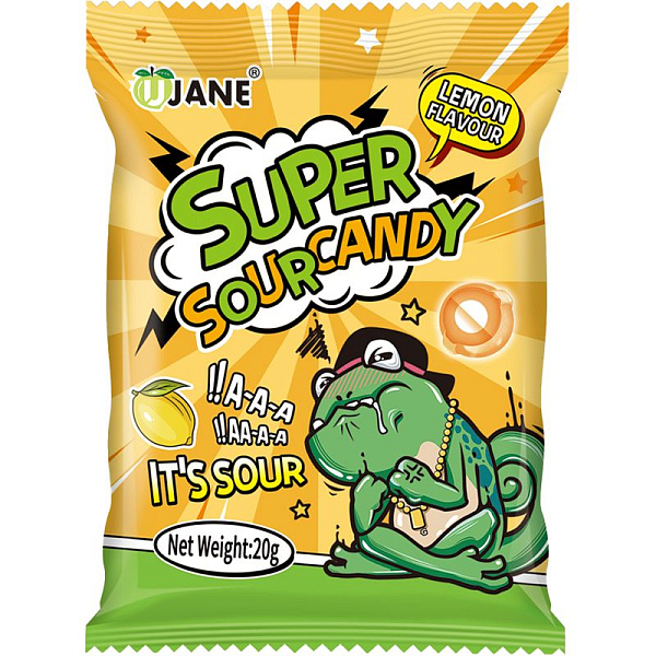 Леденцы кислые Sour Candy 20 г, в пластиковом пакете с подвесом, лимон