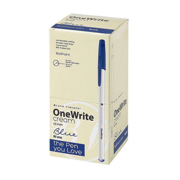 Ручка шариковая 1,0 мм OneWrite Cream, СИНЯЯ