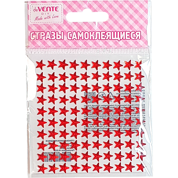 Стразы самоклеящиеся "deVENTE. Star" акриловые, 8 мм, карточка 90x90 мм, красные, 100 шт в пластиковом пакете с блистерным подвесом