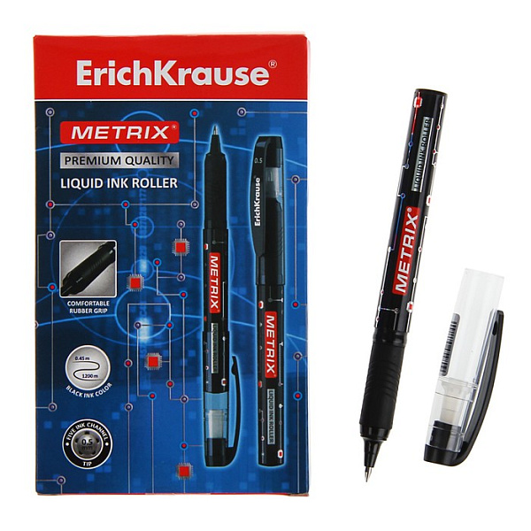 Ручка-роллер ErichKrause® Metrix®, ЧЕРНЫЙ (в коробке по 12 шт.)