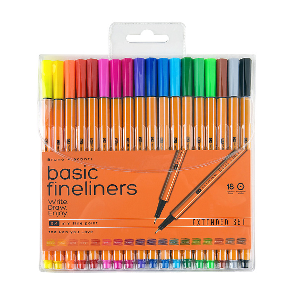 Набор скетч-линеров "Basic.Summer" В ПВХ КАРМАНЕ, 0.4 ММ, 18 ЦВ.