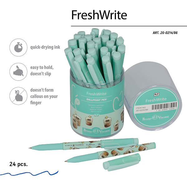 Ручка шариковая 0,7 мм "FreshWrite. Кофемания. Шоколадный коктейль" СИНЯЯ