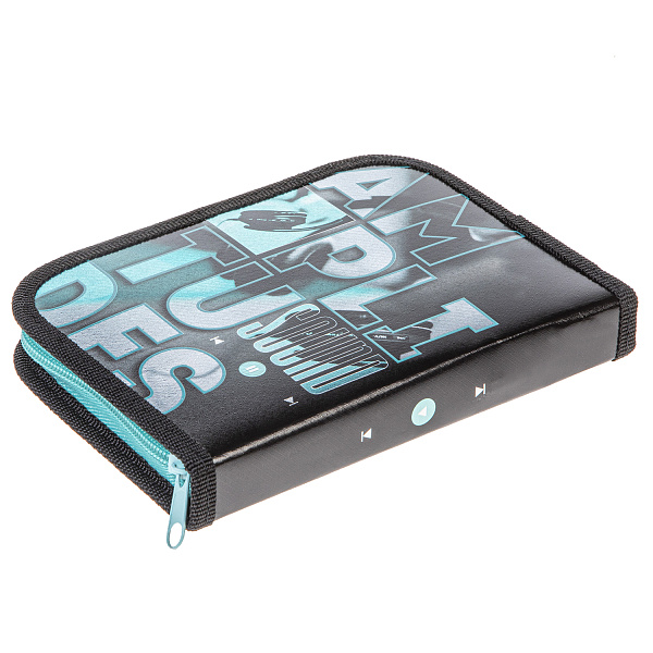 Пенал 1секц.+ств. д/. 190*130 Hatber "Звук вокруг" на молнии металлизиров. картон, выб лак с табл.умножения 