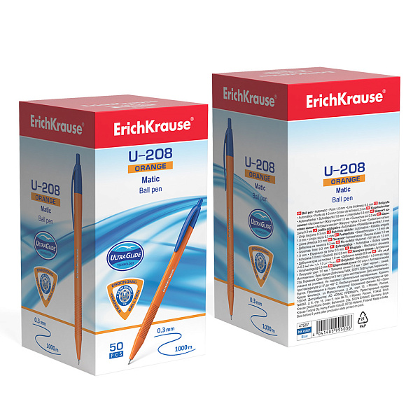 Ручка шариковая автомат. ErichKrause U-208 Orange Matic 0,7, Ultra Glide Technology, синяя