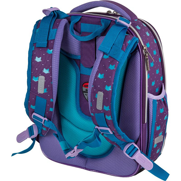 Рюкзак "deVENTE. Premier. Lovely Cat" школьный жесткий 37x28x18 см (17 л) вес 1000 г, 2 отд. на молнии для формата A4, 1 передний карман с органайзером, 2 боковых кармана сеточкой на резинке, эргономичная формоустойчивая вентилируемая спинка (евросет