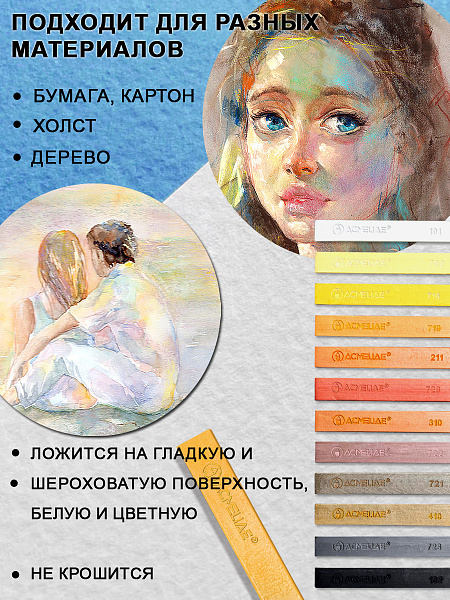 Сухая пастель 12 цветов ACMELIAE, коричневые тона