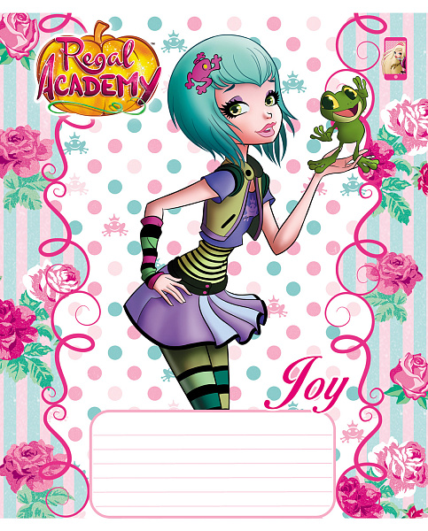 Тетрадь 12 л. кл. "Королевская академия" на скобе  Интерактив  блёстки 5 диз.в блоке скругл.углы 