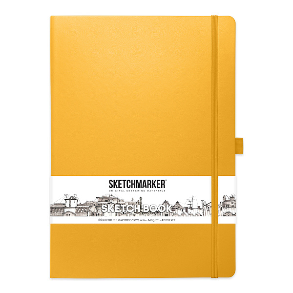 Блокнот для зарисовок Sketchmarker 140г/кв.м 21*30см 80л твердая обложка Оранжевый