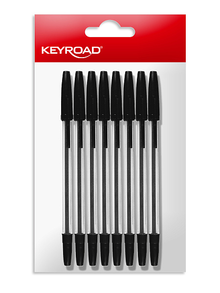 Ручка шариковая KEYROAD d 1,0мм, черная, прозрачный корпус