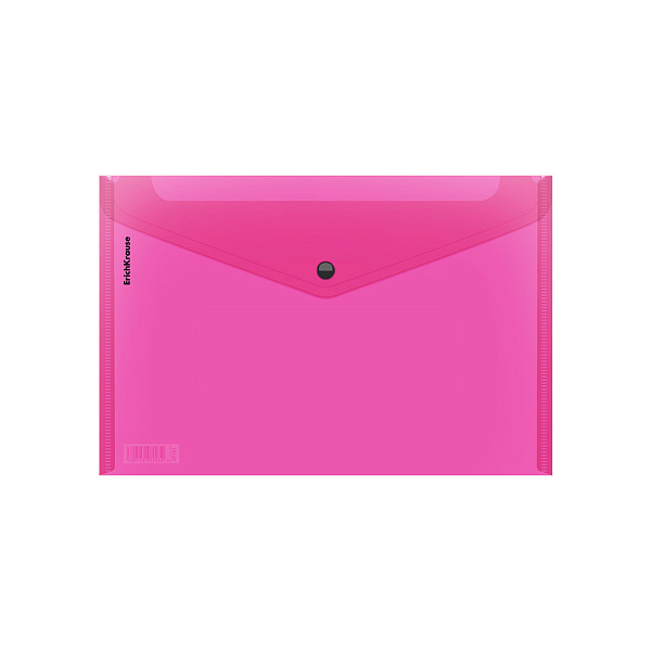 Папка-конверт на кнопке пластиковая ErichKrause® Glossy Neon, A4, полупрозрачный, ассорти (в пакете по 24 шт.)