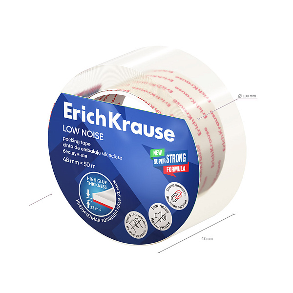 Клейкая лента упаковочная 48 мм * 50 м ErichKrause Low noise, повышенной прозрачности, бесшумная, (в