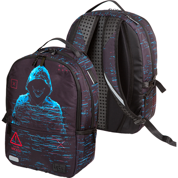 Рюкзак "deVENTE. Label. Hacker" подростковый 39x30x17 см (19 л) вес 750 г, эргономичная вентилируемая спинка и широкие вентилируемые S-образные регулируемые лямки, 2 отделения на молнии, уплотненные отделения для ноутбука до 15дюймов и книг, 1 передн