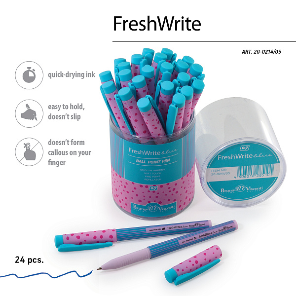 Ручка шариковая 0,7 мм "FreshWrite. Тонкие полоски"  СИНЯЯ