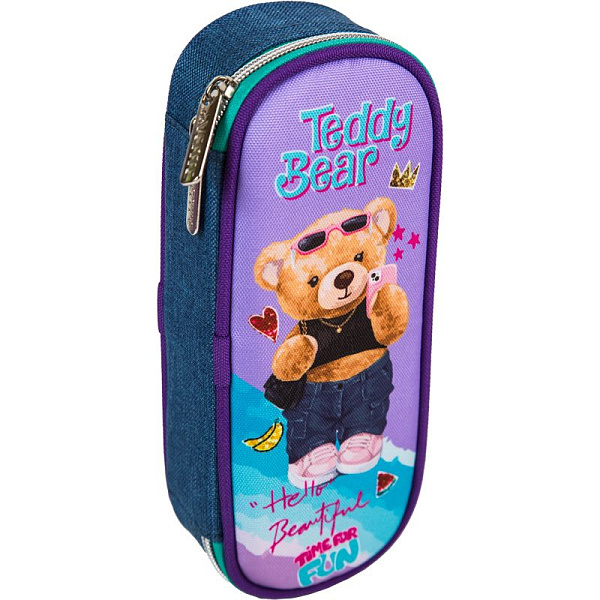 Пенал "deVENTE. Teddy Bear" 21x8x5 см, овальный для 50 предметов, с внутренним органайзером-створкой