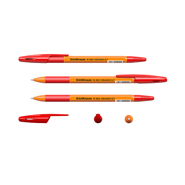 Ручка шариковая ErichKrause R-301 Stick&Grip Orange 0.7, КРАСНАЯ