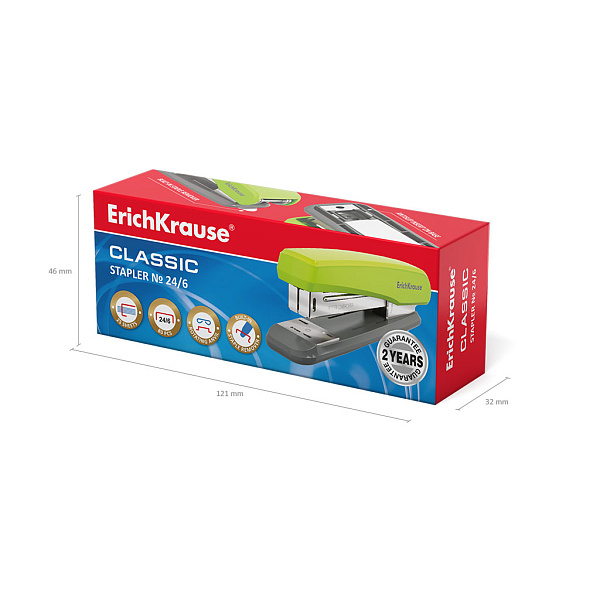 Степлер на 25 л. №24/6 ErichKrause Classic серо-зеленый (в коробке по 1 шт.)