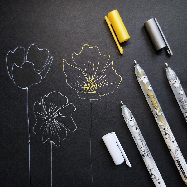 Набор ручек гелевых  3 шт. "Sketch&Art "Uni Write.GOLD/SILVER/WHITE", 0.8 мм,