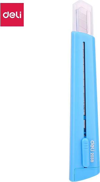 Нож канцелярский Deli E2038BLUE 80мм шир.лез.9мм синий блистер