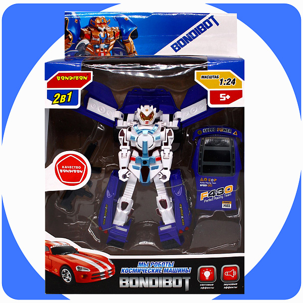 Трансформер 2в1 BONDIBOT Bondibon робот-автомобиль синий, со светом и звуком, BOX 22x32x8,5 см, арт. M7409-6.