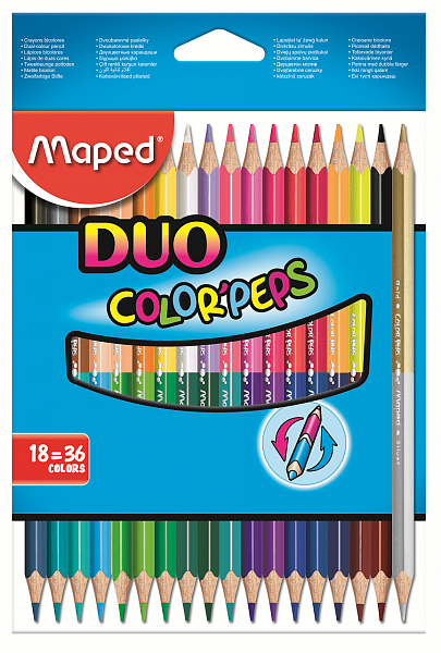 Карандаши 36 цв.=18шт Maped COLOR'PEPS двусторонние, треуг.,  ударопроч., в к/к