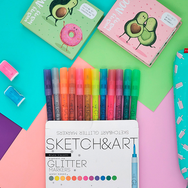 Набор скетч маркеров 12 цв. ГЛИТТЕРНЫХ "SKETCH&ART" 