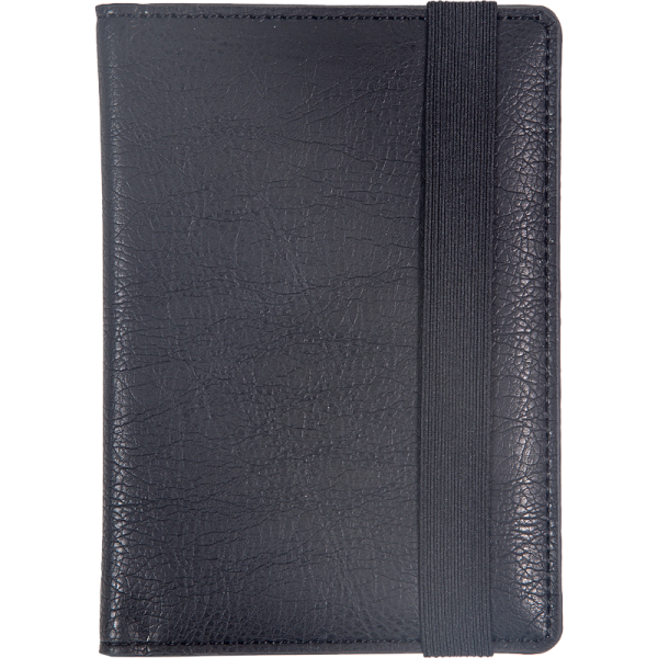 Обложка д/паспорта "deVENTE. Detent" черная, 10x14 см, искусственная кожа, поролон, вертикальная резинка, отстрочка, 3 отделения для визиток, в пластиковом пакете с европодвесом,