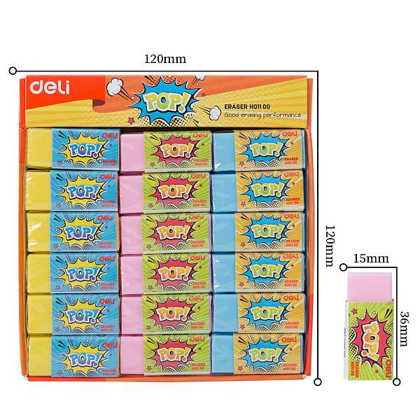 Ластик Deli  POP 35×15×15 мм ассорти