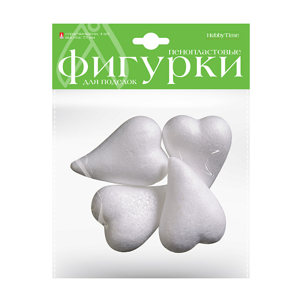 Пенопластовые фигурки "СЕРДЕЧКИ-КАПЛИ", 75 мм, 4 шт.