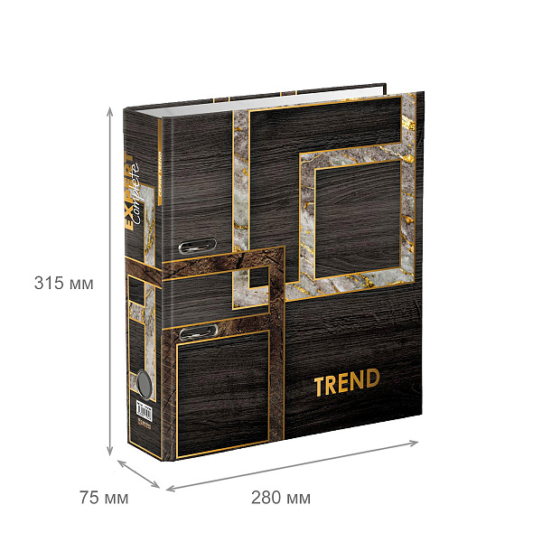 Папка-регистратор 75 мм ламинир. "Expert Complete" "Wood&Stone" Trend A4 арочный механ. глянцевый венге EC752703