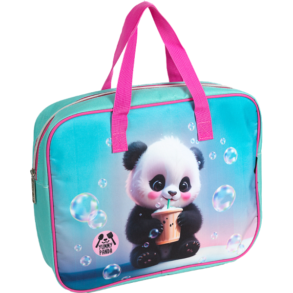 Папка для тетрадей, ИЗО и технологии "deVENTE. Yummy Panda" A4 (36x28x8 см) с расширением 8 см, плотный износостойкий полиэстер с водоотталкивающей пропиткой, с каучуковой аппликацией, на молнии сверху, каучуковая аппликация, с внутренним карманом, с