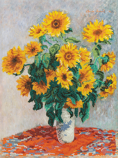 Алмазная мозаика 30*40 "ФРЕЯ" на подрамнике "Букет подсолнухов, Клод Моне"