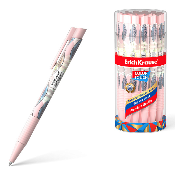 Ручка шариковая автоматическая ErichKrause® ColorTouch® Flora, цвет чернил синий (в тубусе по 24 шт.)