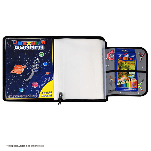 Папка для уроков труда пластиковая арт. / 12 ГЭЛЭКСИ (полипропилен, формат А4, 22.8x32.8 см, 1 отделение (-я), молния, внутренний разделитель с эластичными держателями для канцелярских принадлежн