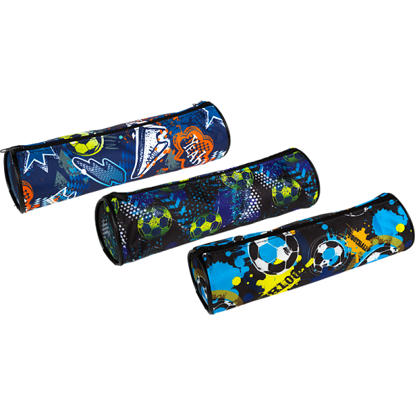 Пенал "Attomex. Football" 21x6x6 см, круглый для 55 пр., на молнии, текстильный с рисунком, ассорти 