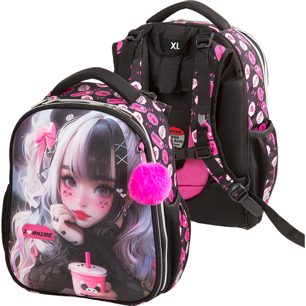 Рюкзак школьный "deVENTE. Choice. I Love Anime" жесткий 38x28x16 см (17 л) вес 950 г, 1 отд. на молнии с разделителями для учебников, 1 отделение с органайзером, 2 боковых кармана сеткой на резинке, эргономичная формоустойчивая вентилируемая спинка (