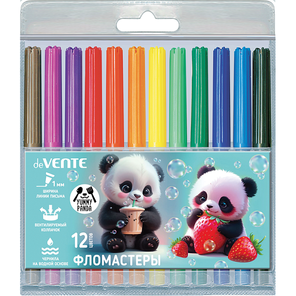 Фломастеры 12 цв. "deVENTE. Yummy Panda" с вентилируемым колпачком, в пластиковом блистере