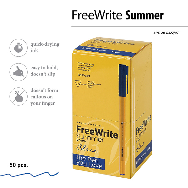 Ручка шариковая 0,7 мм "FreeWrite Summer" СИНЯЯ