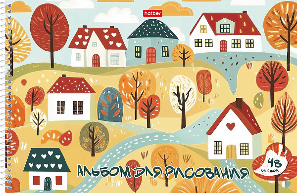 Альбом для рисования 48 листов на гребне пластиковая обложка "Времена года" А4ф обл.300 мкм с печатью 5 диз.в блоке