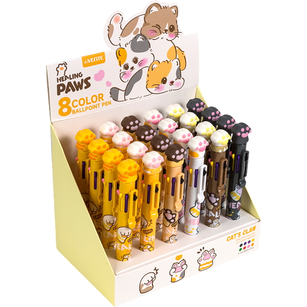 Ручка шариковая автомат. 0,7 мм deVENTE. Cat Paw 8-ми цветная, чернила на масляной основе,Ассорти 6 дизайнов
