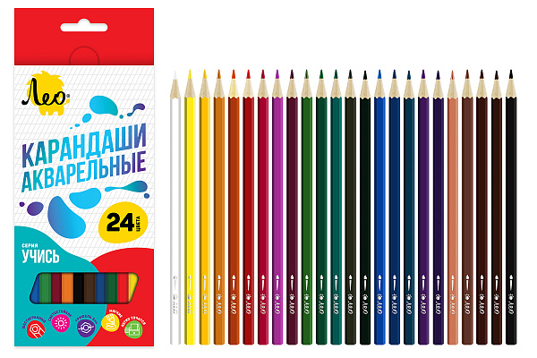 Карандаши 24 цв. акварельные "Лео"   "Учись" заточенный
