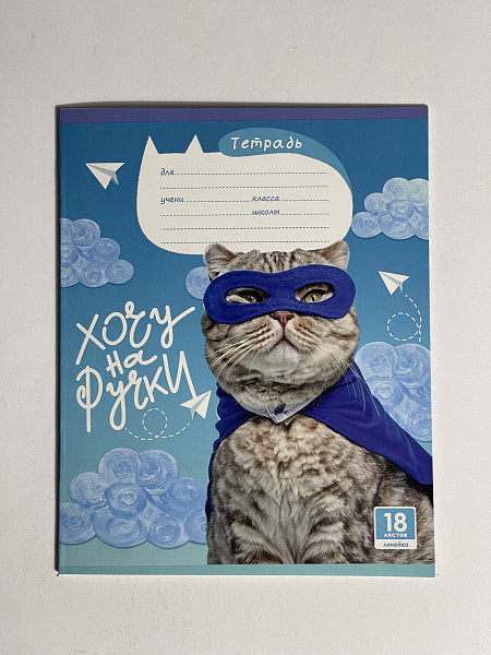 Тетрадь 18 листов в линию "Котики" обложка из мелованного картона(200 г/м²) блок офсет 60 г/м², 92%, микс 5 вид