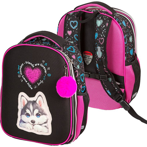 Рюкзак школьный "deVENTE. Choice Lite. Cute Husky" жесткий 38x29x17 см (17 л) вес 800 г, 1 отделение на молнии с разделителями для учебников, 1 отделение с органайзером, 2 боковых кармана сеткой на резинке, эргономичная формоустойчивая вентилируемая 