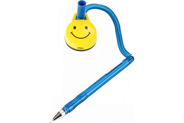 Ручка шариковая автомат. 0,7 мм на подставке Deli, СИНЯЯ резин. манж