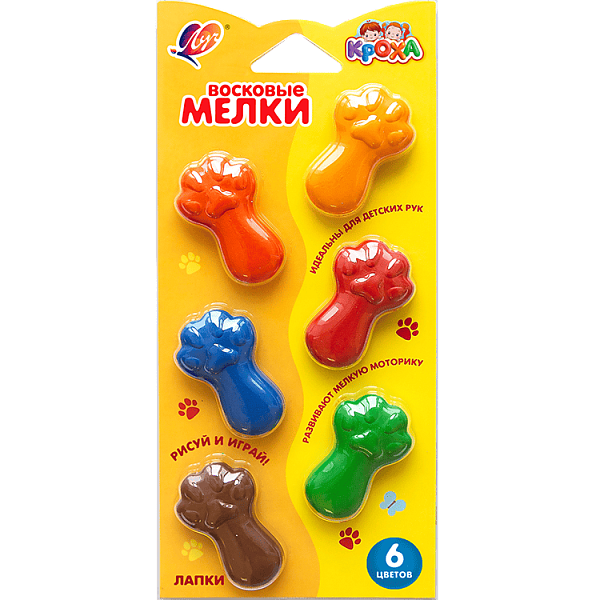 Мелки восковые 6 цв. Луч "Кроха" фигурные "Лапки"