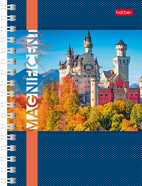 Записная книжка А6 140 л. кл. на гребне "Великолепные замки"